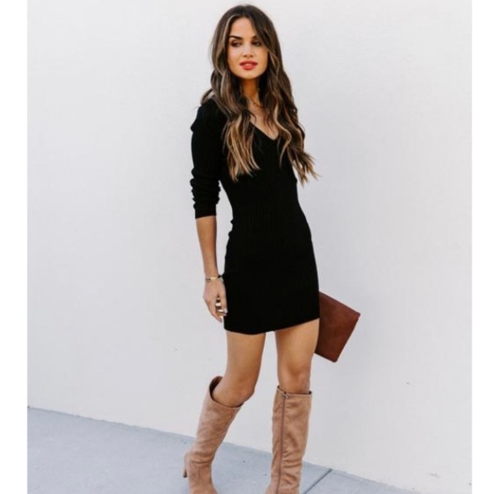 Ribbed Knit Mini Dress in Dusty Blue!